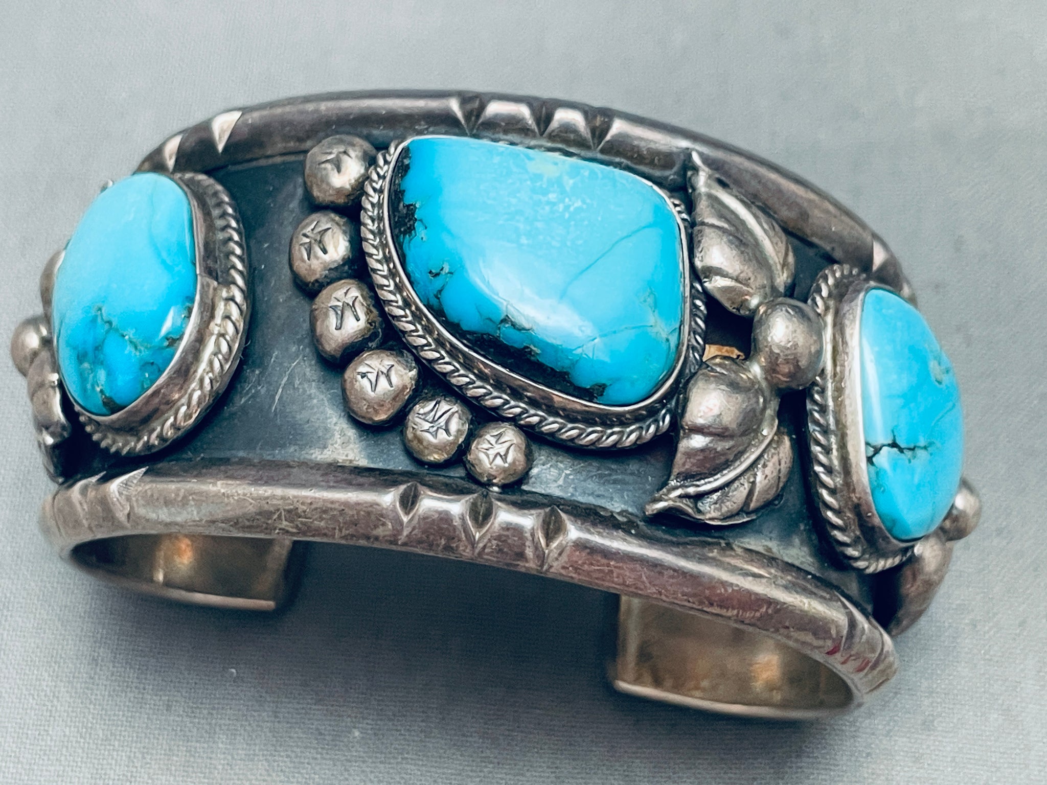 Heavy 96 Grams Vintage Native American Navajo Turquoise Sterling