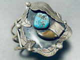 Real Bear Vintage Native American Navajo Turquoise Sterling Silver Bracelet Cuff-Nativo Arts