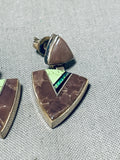 Signed Vintage Native American Navajo Gaspeite Synthetic Opal Sterling Silver Earrings-Nativo Arts