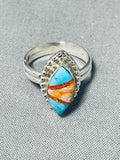 Signed Native American Navajo Blue Gem Turquoise Opal Sterling Silver Ring-Nativo Arts