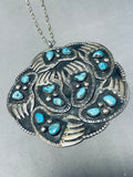 The Biggest Craziest Vintage Native American Navajo Bearpaw Turquoise Sterling Silver Necklace-Nativo Arts