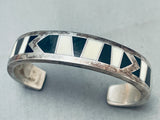 Black And White Vintage Native American Navajo Inlay Sterling Silver Bracelet-Nativo Arts