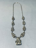 Detailoed Vintage Native American Navajo Storyteller Sterling Silver Squash Blossom Necklace-Nativo Arts
