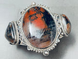 One Of The Finest Vintage Huge Native American Navajo Petrified Wood To A Silver Bracelet-Nativo Arts
