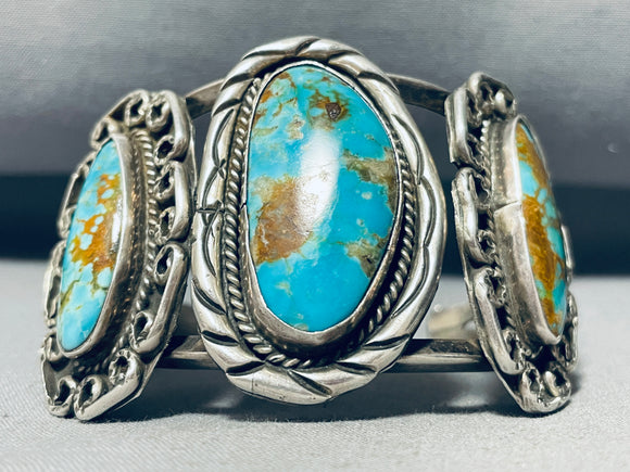 Opulent Vintage Native American Navajo #8 Turquoise Sterling Silver Bracelet-Nativo Arts