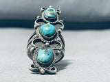 Superb Vintage Native American Navajo 3 Pilot Mountain Turquoise Sterling Silver Colossal Ring-Nativo Arts