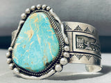 Mesmerizing Native American Navajo Signed Royston Turquoise Sterling Silver Huge Bracelet-Nativo Arts