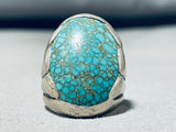 Superior Vintage Native American Hopi Spiderweb Turquoise Sterling Silver Ring-Nativo Arts