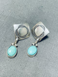 Impressive Vintage Native American Zuni Blue Gem Turquoise Sterling Silver Signed Earrings-Nativo Arts