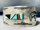 Henry Yazzie Vintage Native American Navajo Turquoise Inlay Sterling Silver Bracelet-Nativo Arts