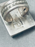 One Of The Biggest Vintage Native American Navajo Turquoise Inlay Sterling Silver Ring-Nativo Arts