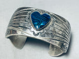 Paua Shell Heart!! Signed Vintage Native American Navajo Sterling Silver Bracelet-Nativo Arts