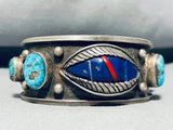 Eye of Lapis!!! Vintage Native American Navajo Turquoise Sterling Silver Bracelet Old-Nativo Arts