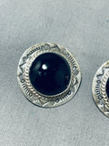 Native American Fabulous Vintage Santo Domingo Black Onyx Sterling Silver Earrings-Nativo Arts