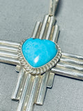 Rob Yellowhorse Native American Navajo Morenci Turquoise Sterling Silver Zia Necklace-Nativo Arts