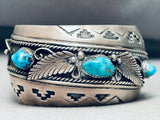 Al Joe Vintage Native American Navajo Turquoise Sterling Silver Leaf Bracelet-Nativo Arts