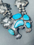 Cow Turquoise Vintage Native American Navajo Sterling Silver Squash Blossom Necklace Old-Nativo Arts