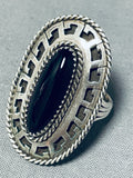 Sleek Vintage Native American Navajo Black Onyx Sterling Silver Gigantic Ring-Nativo Arts