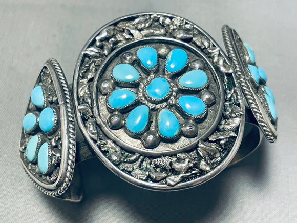 Gasp!! Vintage Native American Navajo Turquoise Sterling Silver Slag Bracelet Old-Nativo Arts