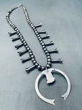One Of Most Fab Vintage Native American Navajo Turquoise Sterling Silver Squash Blossom Necklace-Nativo Arts