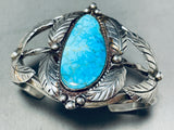 Leaves At Sides Vintage Native American Navajo Spiderweb Turquoise Sterling Silver Bracelet-Nativo Arts