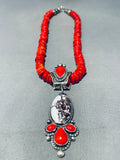 Dropdead Gorgeous Native American Navajo Coral White Agate Sterling Silver Necklace-Nativo Arts
