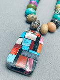Spectacular Vintage Santo Domingo Turquoise Inlay Sterling Silver Necklace Old-Nativo Arts