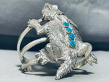 Important Native American Navajo Symbolic Horned Toad Sterling Silver Turquoise Bracelet-Nativo Arts