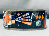 Ervin Tsosie!! 6.5 Inch Wrist Vintage Native American Navajo Sterling Silver Inlay Bracelet-Nativo Arts