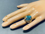 Heavy 14k Gold Vintage Native American Navajo Morenci Turquoise Ring-Nativo Arts