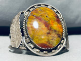 Carmel Jasper!! Vintage Native American Navajo Sterling Silver Leaf Bracelet Cuff-Nativo Arts
