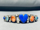 Dropdead Gorgeous Vintage Native American Navajo Lapis Heart Sterling Silver Bracelet-Nativo Arts