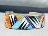 6 Inch Wrist Complicated Inlay Vintage Native American Navajo Sterling Silver Bracelet-Nativo Arts