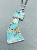 Maiden Of Turquoise Native American Navajo Inlay Sterling Silver Kachina Necklace-Nativo Arts