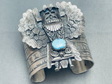 135 Grams Huge Heavy Navajho Turquoise Sterling Silver Kachina Bracelet-Nativo Arts