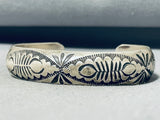 Signed Vintage Native American Navajo Sterling Silver Stamped Bracelet-Nativo Arts