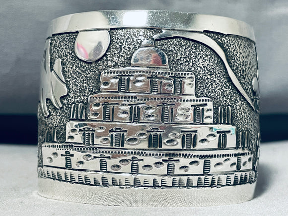 Jaw-dropping Pueblo Native American Navajo Sterling Silver Signed Wide Bracelet-Nativo Arts