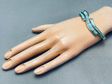 Unique Swirling Spiderweb Turquoise Inlay Vintage Native American Navajo Sterling Bracelet-Nativo Arts
