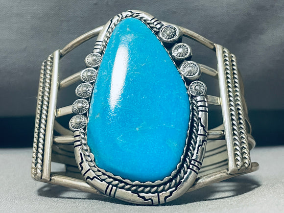 One Of Best Ever Native American Navajo Turquoise Secatero Turquoise Sterling Silver Bracelet-Nativo Arts