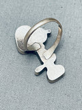 Huge Snoopy Vintage Native American Zuni Pearl Inlay Sterling Silver Ring-Nativo Arts