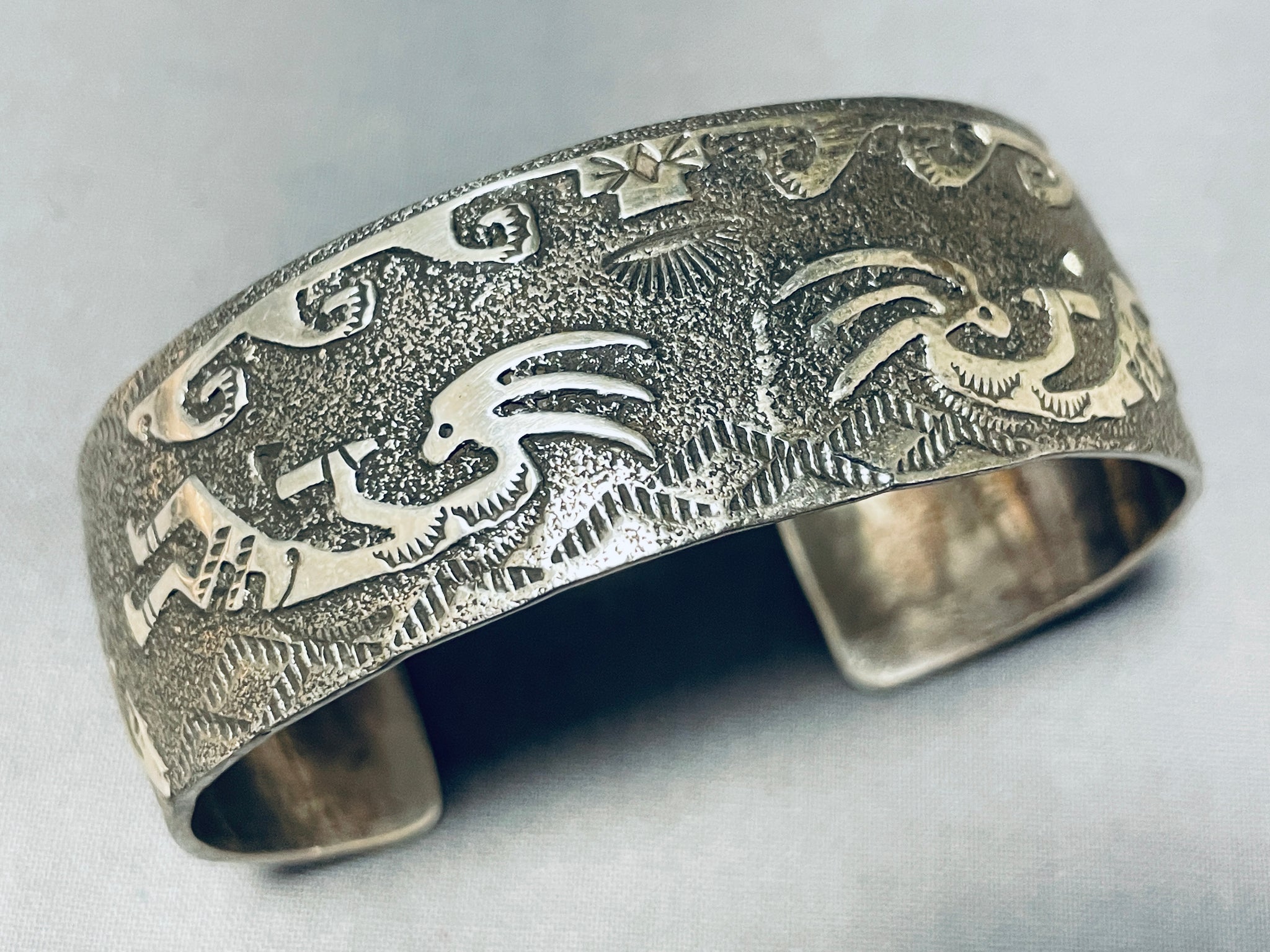 Crazy Hand Detail Vintage Native American Navajo Sterling Silver