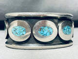 Eyes Of Turquoise!! Vintage Navajo Sterling Silver Bracelet Old-Nativo Arts