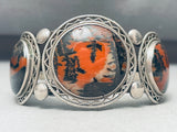 Cross In The Petrified Wood Vintage Native American Navajo Sterling Silver Bracelet-Nativo Arts