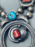 James Henderson Vintage Native American Navajo Turquoise Sterling Silver Squash Blossom Necklace-Nativo Arts