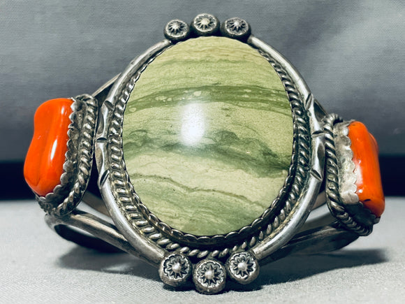 Wawona Brown Vintage Native American Navajo Sandstone Jasper Coral Sterling Silver Bracelet-Nativo Arts