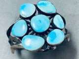 Signed Heavy 89 Grams Vintage Native American Navajo Cluster Turquoise Sterling Silver Bracelet-Nativo Arts