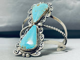 Majestic Native American Navajo Signed 2 Kingman Turquoise Sterling Silver Bracelet-Nativo Arts