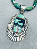 Mel Francis Vintage Native American Navajo Green Turquoise Sterling Silver Inlay Necklace-Nativo Arts