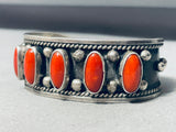 Gasp! Vintage Native American Navajo Round-rhombus Coral Sterling Silver Bracelet-Nativo Arts