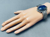 Heavy One Of The Most Unique Vintage Native American Navajo Lapis Sterling Silver Bracelet-Nativo Arts